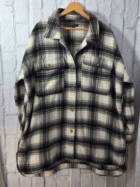 Banana Republic XXl Black Cream Plaid Flannel Button Front Shirt Jacket